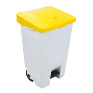 Poubelle mobile à pédale 80 L Blanc / Jaune  -  Manutan