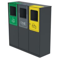 Poubelle tri TRIVY 3 x 40 L métal gris 7016 - papier/verre/déchets