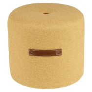 Pouf rond Kenny tissu moutarde avec poignée latérale