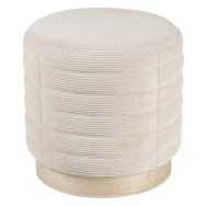 Pouf rond effet velours beige Saul sur socle bois
