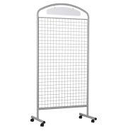 Présentoir cadre métal grille treillis, sur roulettes coloris gris alu RAL 9006