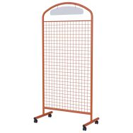 Présentoir cadre métal grille treillis, sur roulettes coloris orange RAL 2004