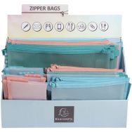Présentoir de 36 Pochettes Zip chrome pastel