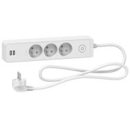 Rallonge 1,5m multiprises 3 prises 2P+T blanche 2 USB