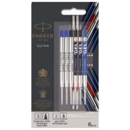 Recharges Stylo Parker 3 Gel et 3 Bille, 2 coloris assortis