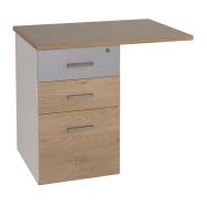 Retour suspendu pour bureau droit Linéo sur caisson 3 tiroirs coloris alu