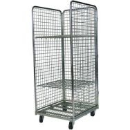 Roll conteneur en maille 3 côtés - 2 tablettes 720x800x1800