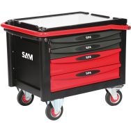 Rouleuse atelier 40 - 4 tiroirs - rouge - plateau aluminium