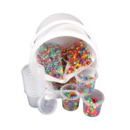 Seau 3000 perles plastique gros trous diam. 9mm + 10 pots de rangement vides