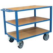 Servante 3 plateaux bois 500 kg bleue - plateaux 1200 mm x 800 mm