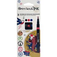 Set 3 stylos tatouage éphémère noir-rouge-bleu