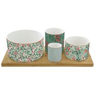 Set apéritif 4 coupelles en porcelaine sur plateau Bambo-Easy Life
