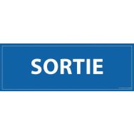 Signalisation information sortie fond bleu 210 x 75 mm