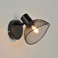 Spot base ronde 1 lumière en métal. Abat-jour en métal grillagé Iris noir