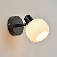 Spot base ronde 1 lumière métal avec abat-jour en verre Shelby noir/opale