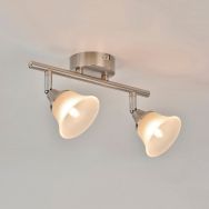Spot base ronde 2 lumières métal avec abat-jour en verre Célestin alu/opale