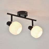 Spot base ronde 2 lumières métal avec abat-jour en verre Shelby noir/opale