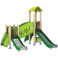 Structure 2 tourelles 2 tobogans métal/inox - fixation platines