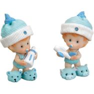 Sujet bébé avec biberon debout - bleu - 7,5 cm