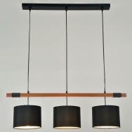 Suspension barre 3 lumières en bois et métal peint chêne/noir