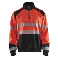 Sweat col camionneur haute visibilité rouge fluorescent/noir