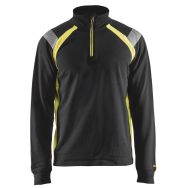 Sweat col camionneur noir/jaune fluorescent