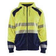 Sweat zippé à capuche haute visibilité jaune fluorescent/marine