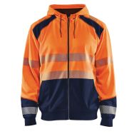 Sweat zippé à capuche haute visibilité orange fluorescent/marine