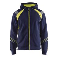 Sweat zippé à capuche marine/jaune fluorescent