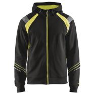 Sweat zippé à capuche noir/jaune fluorescent, capuche réglable
