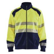 Sweat zippé haute visibilité jaune fluorescent/marine