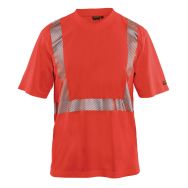 T-shirt anti-UV haute visibilité rouge fluorescent, col en V