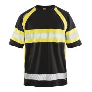 T-shirt haute visibilité noir/jaune fluorescent, matière respirante