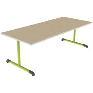 Table Bandana 180 x 80 cm T3 - DL - strat polyuréth. hêtre miel beige/vert acide
