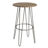 Table Bouchon Ø 60 cm ht 108 cm piet. alu /plateau bois vieilli