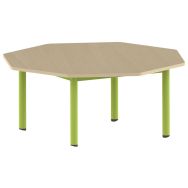 Table Carélie octogonale Ø 120 cm mobile T2 strat hêtre miel - vert 1864