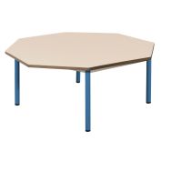 Table Chloé octogonale 4 pieds Plateau beige Piètement Bleu T3