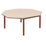 Table Chloé octogonale 4 pieds Plateau beige piét. rouge  Ral 3000 T2