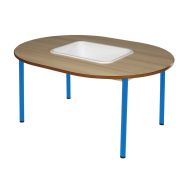 Table Chloé ovale avec bac + couvercle Plateau hêtre Piètement bleu T2
