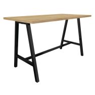 Table Cohésion haute 180x90 pied métal trapèze chêne vieilli/noir