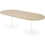 Table Conseil Ovale 220x102 Chêne 2 pieds tulipe blanc