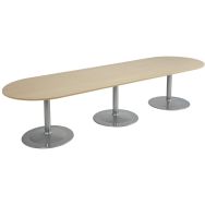 Table Conseil Ovale 330x102 Chêne 3 pieds tulipe gris alu