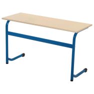 Table Forum plateau mélaminé beige chants  plaqués 130x50 T6 5015 bleu