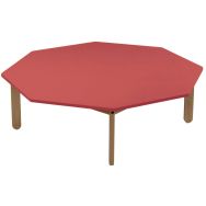 Table Lili octogonale, plateau couleur, piétement bois hêtre