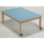 Table Lili plateau 160x80 T2 bleu turquoise - pièt. hêtre - roulettes