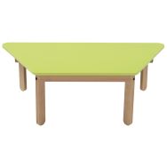Table Lili trapèze, plateau couleur, piétement bois hêtre