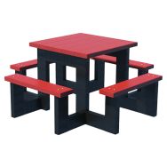 Table Pim Pom Junior primaire 132x132 cm lattes rouges - pieds noirs