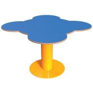 Table TINY fleur 100 cm plateau HPL bleu structure métal jaune 1033