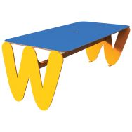 Table TINY rectangulaire 150 cm plateau HPL bleu structure métal jaune 1033