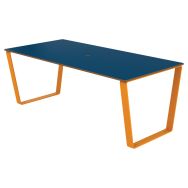 Table TINY rectangulaire 150 cm plateau HPL bleu structure métal jaune 1033